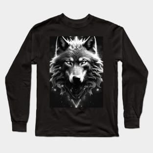 Black and White Cosmic Wolf Long Sleeve T-Shirt